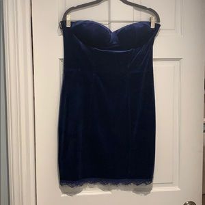 Navy velvet mini with lace trim